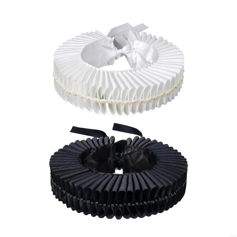 

L5YC Removable Neck Ruff Collar with Pearls For Historical Event Celebration Outfit