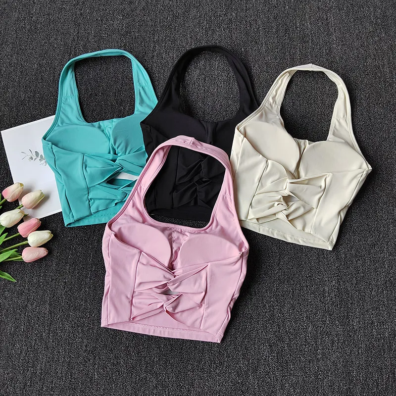 

Push Up Sports Bra Tank for Women, Halter Neck & Cross Back Design with Built-in Bra, for Training