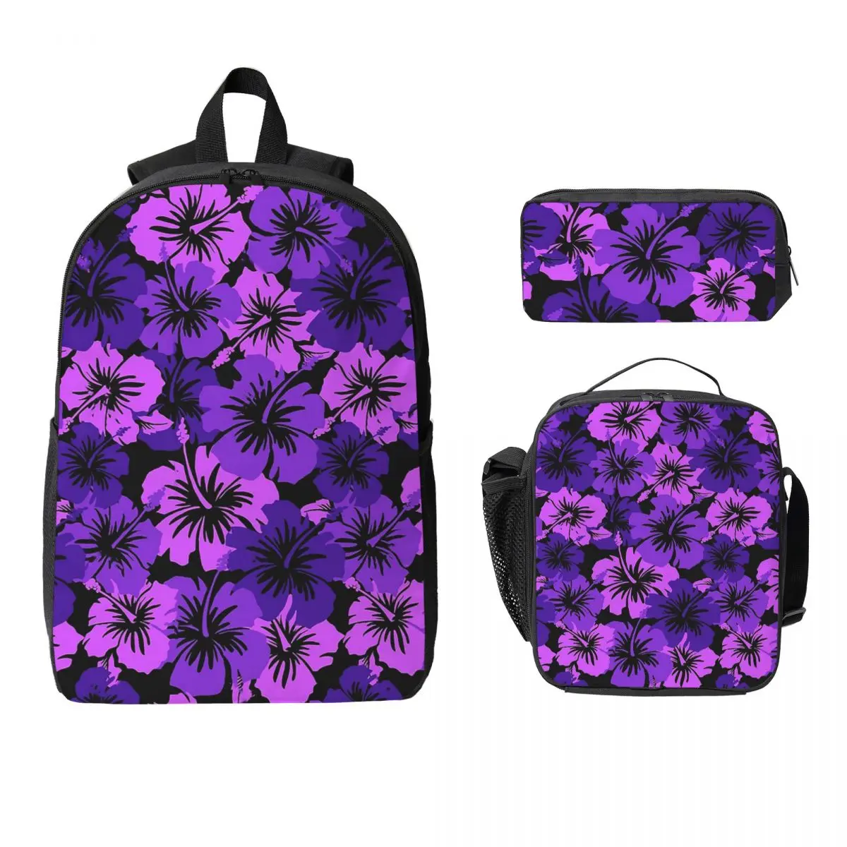 

Epic Hibiscus Hawaiian Floral Aloha Shirt Print Backpack Student BookBag School Bag 3ps Insulated Lunch Bag Pencil Case