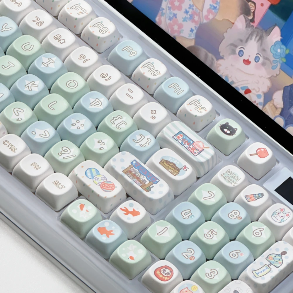 131Keys Cute Keycap Summer Festival Mechanical Keyboard Customized Diy Keyboard White Blue Green Japanese Style Kawaii Keycap