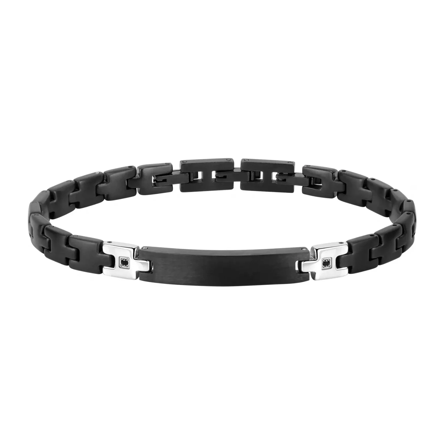 Runda Stainless Steel Black Wrist Bands Embed Zircon Adjustable Fashion Men's Link Bracelet