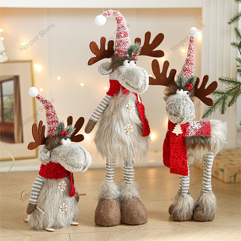 

Настольные рождественские украшения, милый рождественский сидящий Санта-Снеговик, кукла-олень, длинные ножки, рождественское украшение, украшение для дома