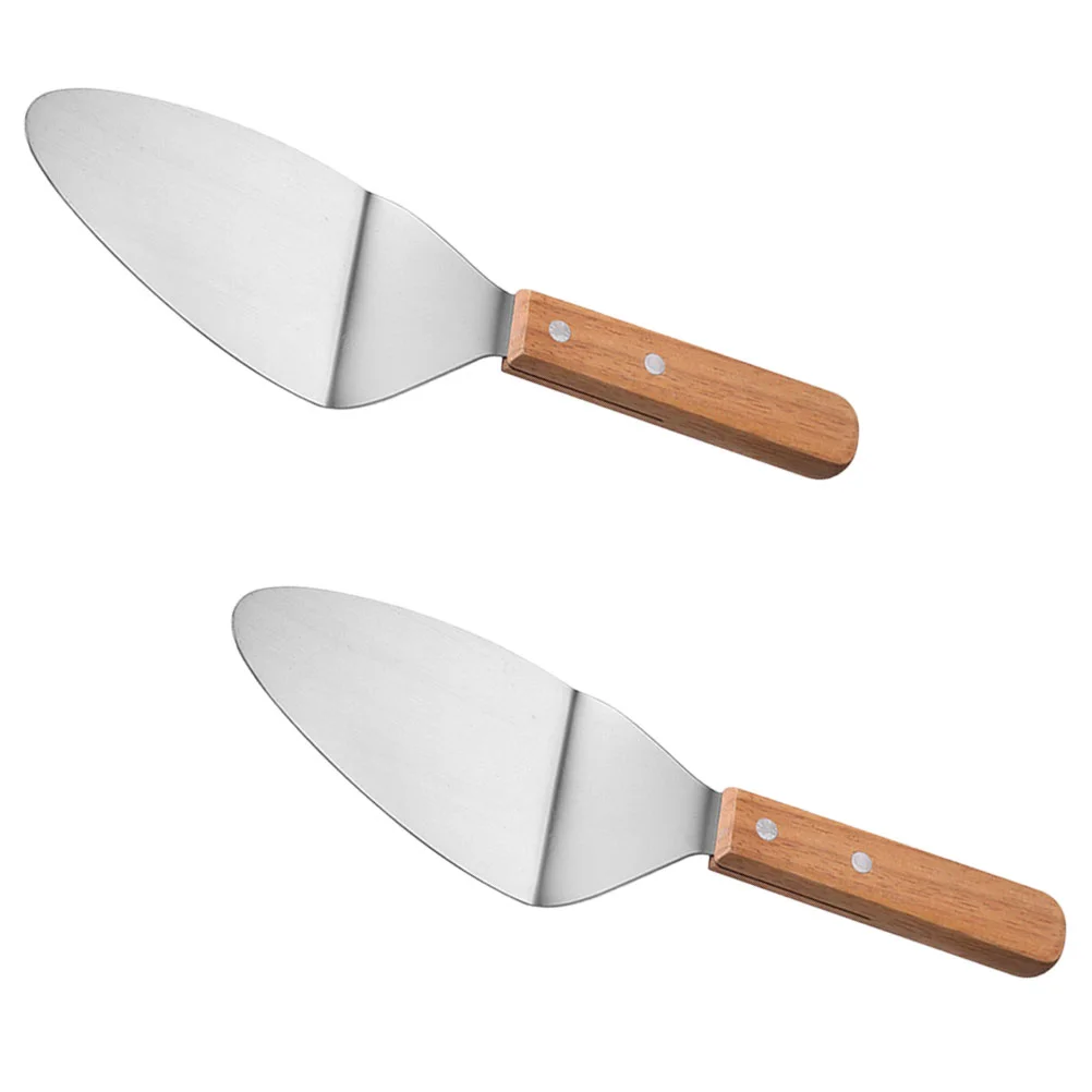 

2 Pcs Wooden Handle Pizza Pie Accessories Food Stainless Steel Paddle Serving Spatula