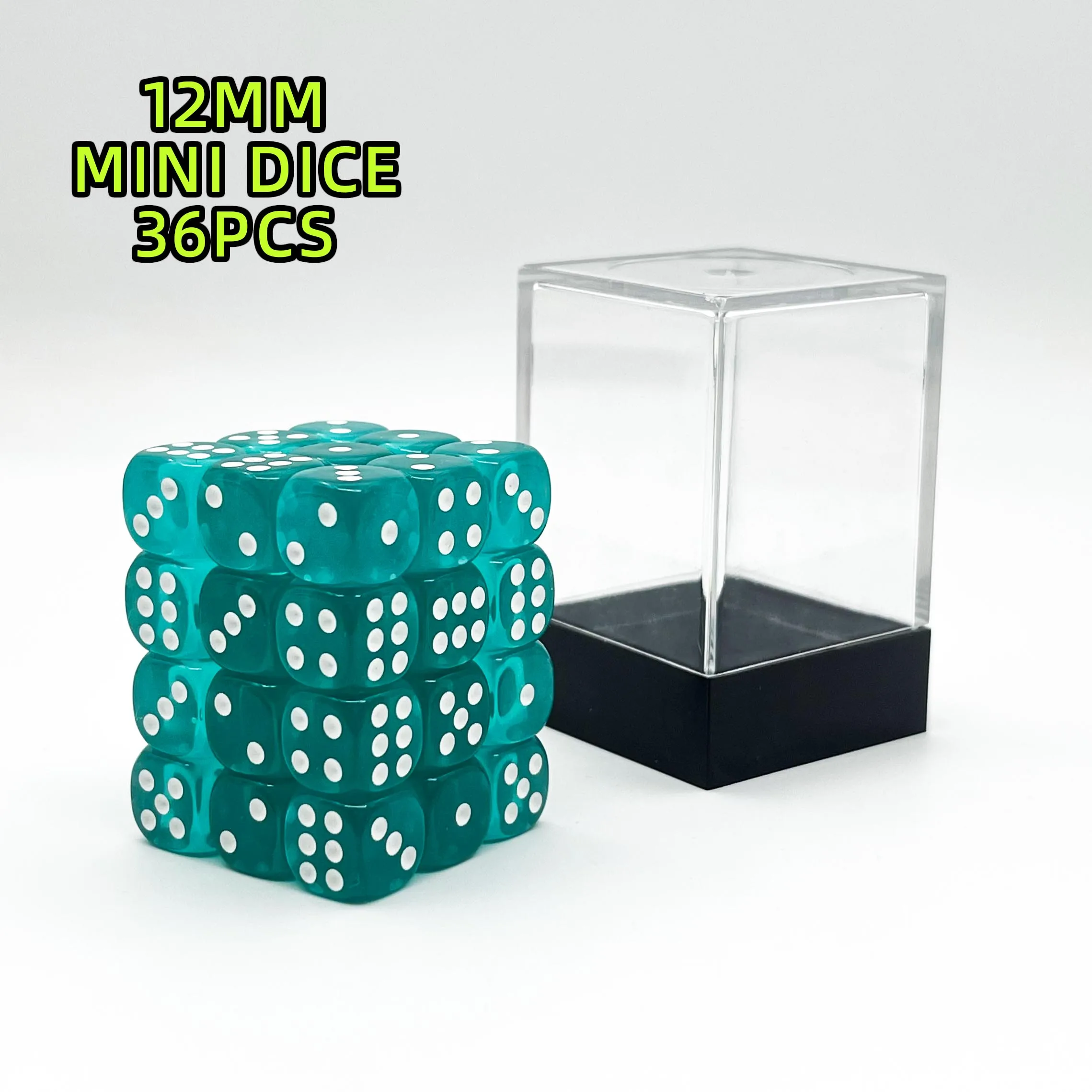 

12 мм D6, прозрачные красочные маленькие игральные кости, набор из 36 предметов с прозрачным витриной для настольных игр, казино, настольные аксессуары DND
