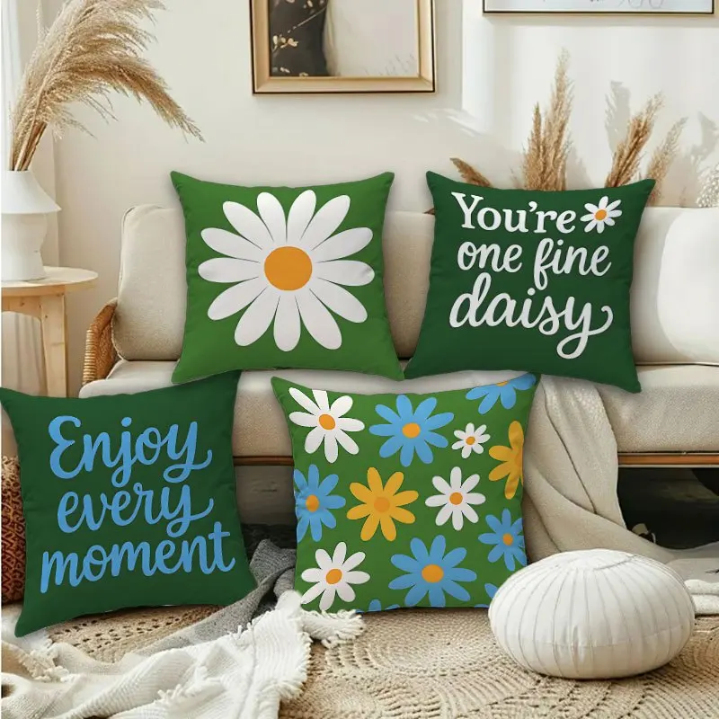 Green Daisy Pillow Covers, 