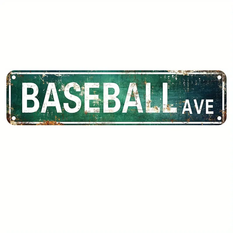 Vintage Baseball Bat Wall Decor - Heavy-Duty Iron 40.6cm Sports Memorabilia for Man Cave, Indoor/Outdoor Rustic Green/White Gift