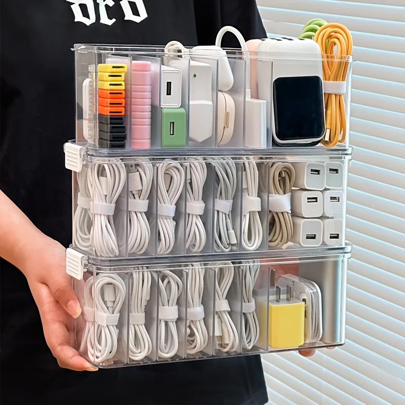 Large Capacity Desktop Cable Storage Box Dust Proof Charger Wire Organizer for Headphone & Cable Management