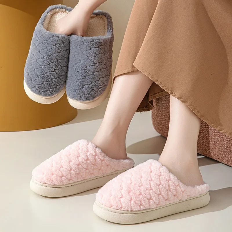 Winter Thin Household Bedroom Cotton Slipper Warm Furry Men Women Shoes Indoor Slippers Warm Plush Home Slipper Ladies Flip Flop