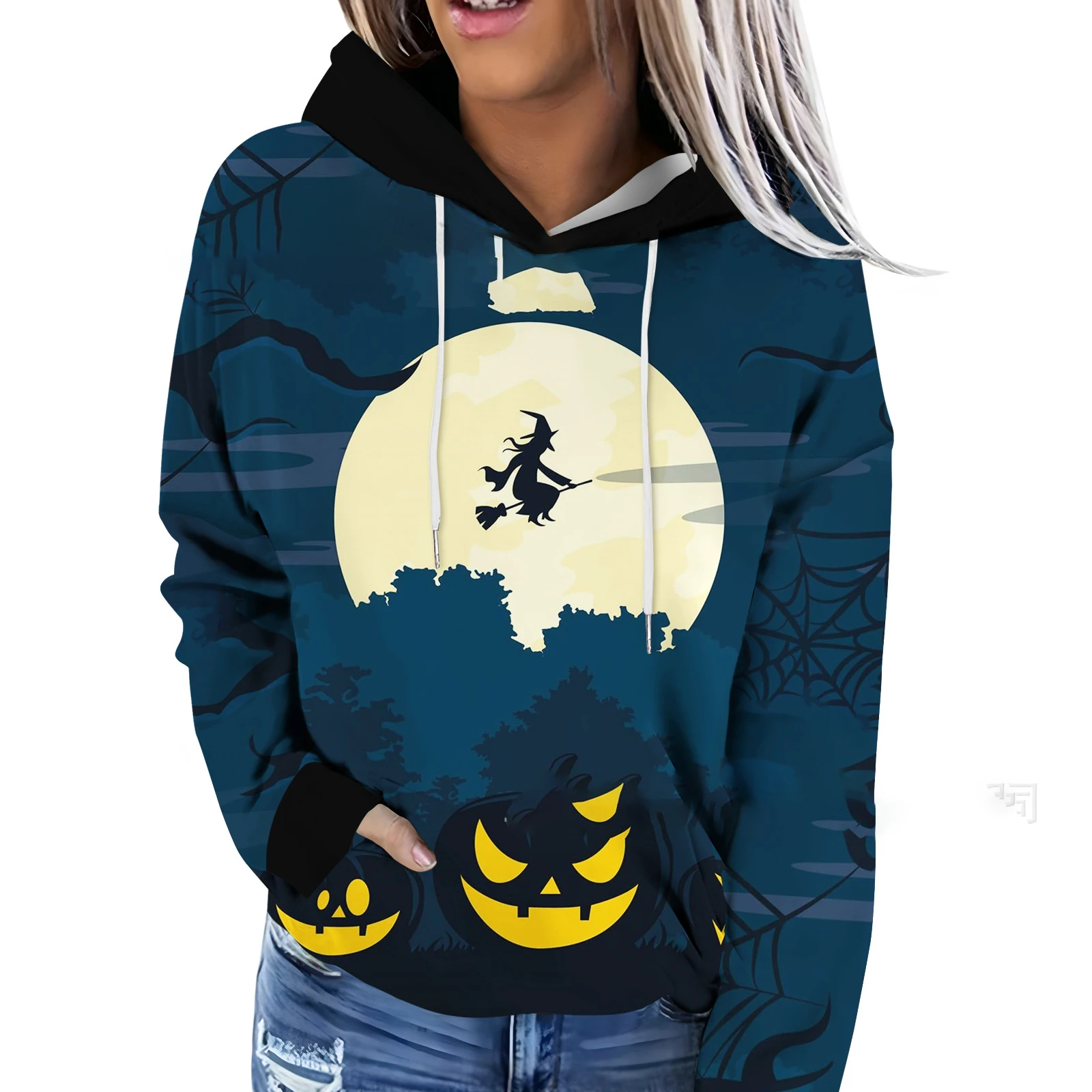 Spot Drawstring Autumn And Winter Cross-Border Fashion Halloween Pumpkin Versatile Women's Loose Hooded SweatshirtMC11