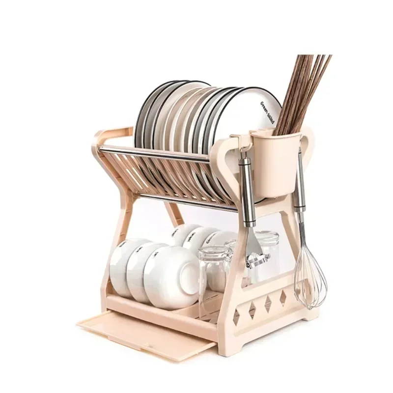 อ่างล้างจานเคาน์เตอร์ผู้ถือรายการครัวจานตายRack Double Layerชั้นวางจานพลาสติกDrying Standเครื่องตัดถ้วยStorage