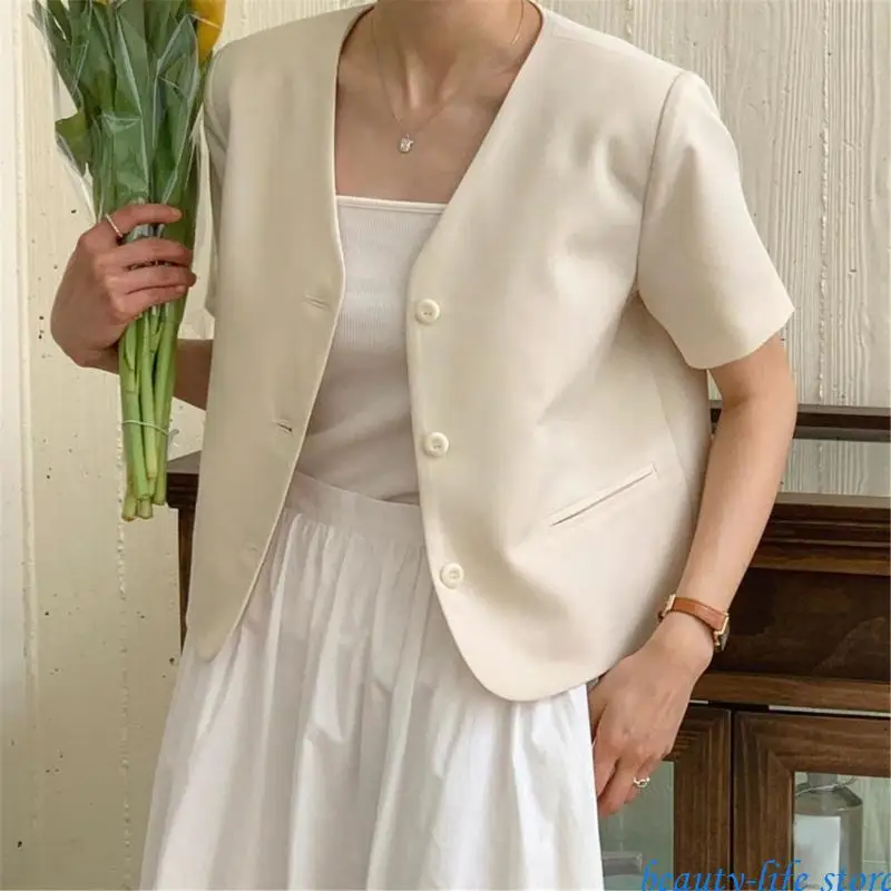 

Women Casual Blazered Casual Business Open Front Button Down Work 517D