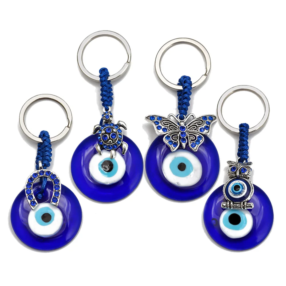 Turkish Lucky Blue Evil Eye Keychain Owl Butterfly Hamsa Hand Glass Charms Bag Car Key Chain Accessories Gift for Women Men