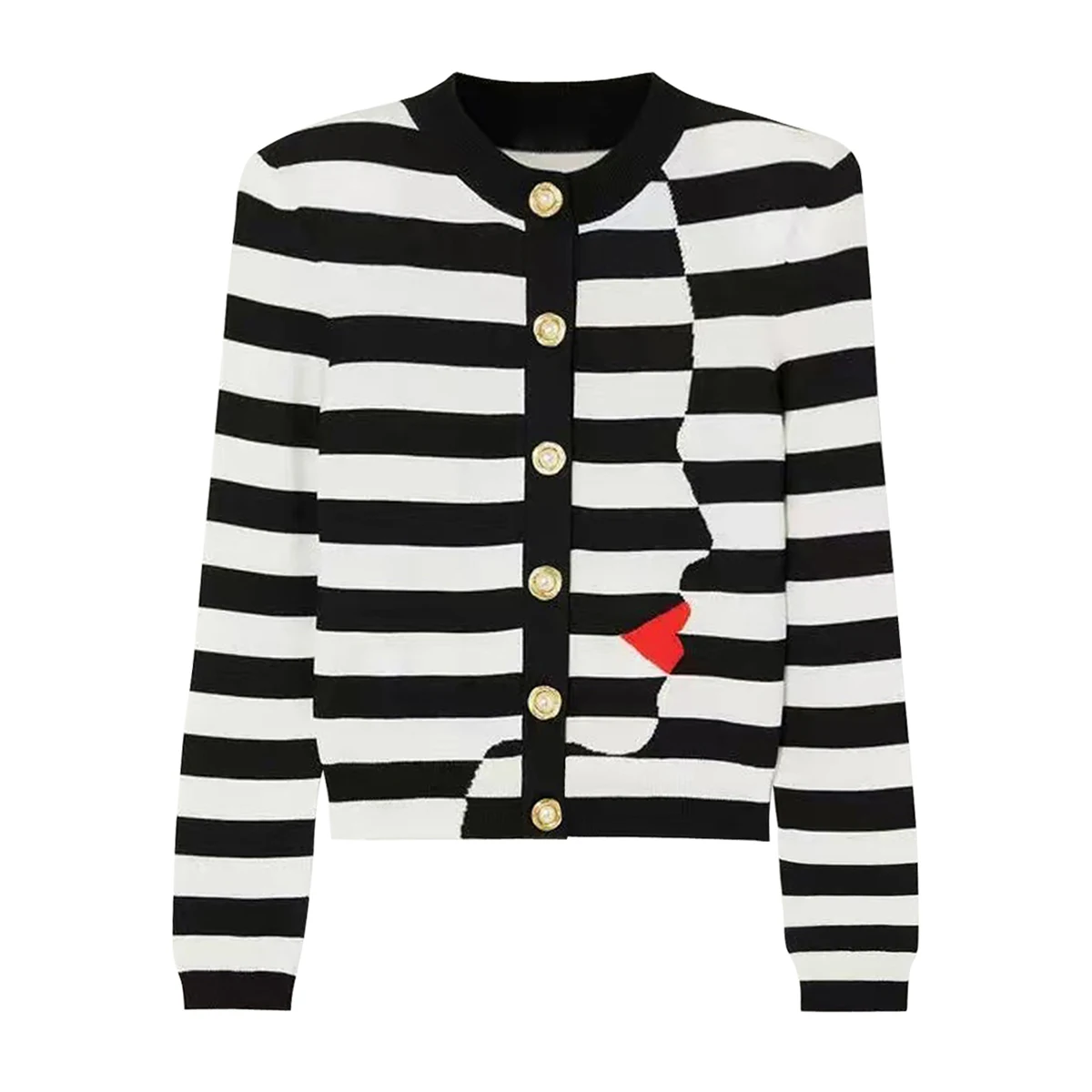 Haute qualité automne nouveau rayé à la mode tempérament déplacements femmes tricoté à manches longues col rond Cardigan haut veste