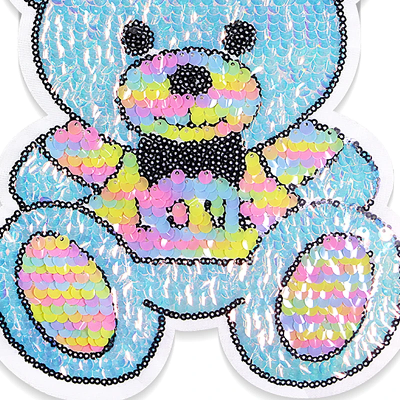 Gorgeous Fashion Colorful Shiny Bear Sequins Icon Embroidery Applique Patch for Clothing DIY Sew up Badge on the Backpack
