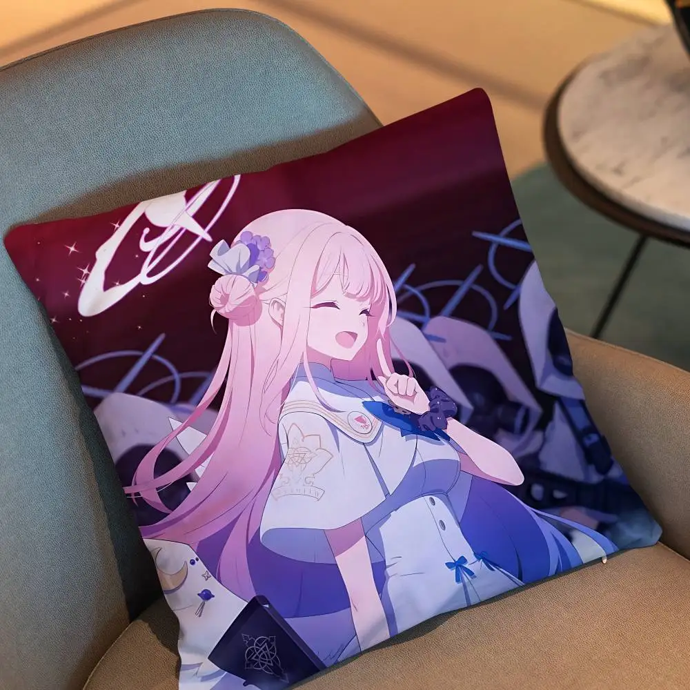 Mika Sunaookami Shiroko Wolf Eared Girl BA Print Throw Pillow Cover Square Cushion Case for Living Room Bedroom Decor