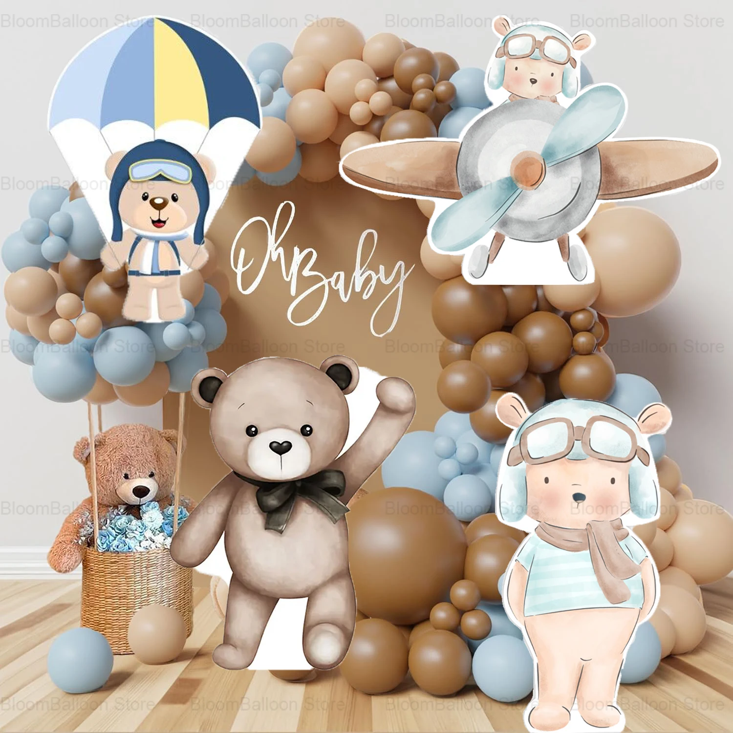 36inch Teddy Bear Kt Board Hot Air Balloon Pilot Teddy Bear Cutout for Kids Birthday Party Decoration Baby Shower Supplies