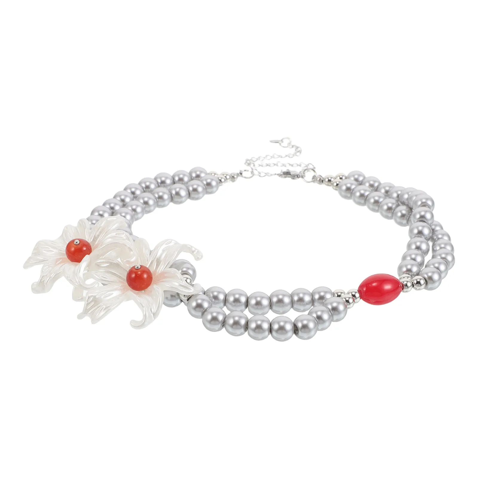 

Necklace Retro Pearl Floral Jewelry Flower Imitation Beaded Vintage for Women White Bride