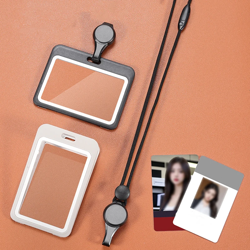 Hard Plastic ID Accessories with Lanyard Badge Holder Transparent Adjustable Identification Card Holder Portable Cardholder