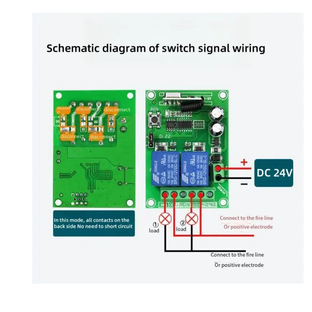 433MHz RF Wireless Remote Control Switch DC 12V 2 Channels RF Relay Module 100m Control Distance for Light/LED/Gate/Motor/DIY