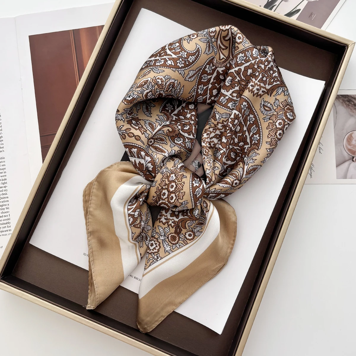 

70cm Satin Scarf Luxury Designer Hair Paisley Print Head Large Handkerchief Hijab Shawl Women Bandanna Foulard Muffler Wrap