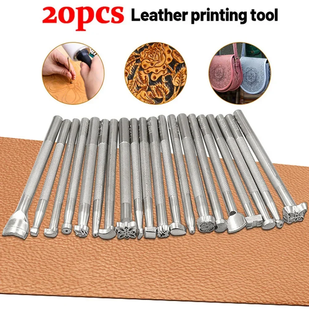 ALLGOOD 20pcs Leather Stamp Printing Tool Kit Alloy Punch Set Carving Punch Saddle Making Tools For Leather Craft DIY Artwork