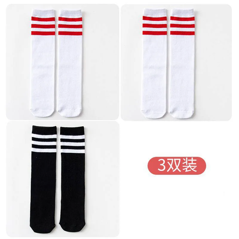 1/2/3Pairs Kinder Mädchen Kniehohe Baumwolle Socken Schwarz Weiß Drei-Linie Gestreiften Laufsport socken Fußball Golf Sport Socken – Detail 39