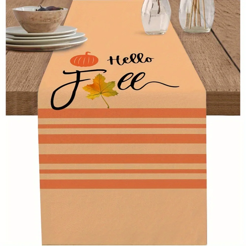 

1 шт. Осенняя акварельная дорожка для стола с рисунком тыквы и кленового листа — оранжевый рис, коричневая полоса для ресторана, дома, пикника, B&B, сцены урожая.