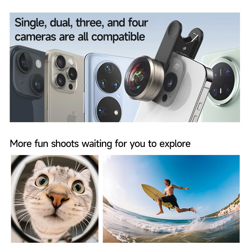 Lentille de téléphone externe universelle en œil de poisson de quatrième génération, lentille de tir haute définition adaptée à Apple et Android