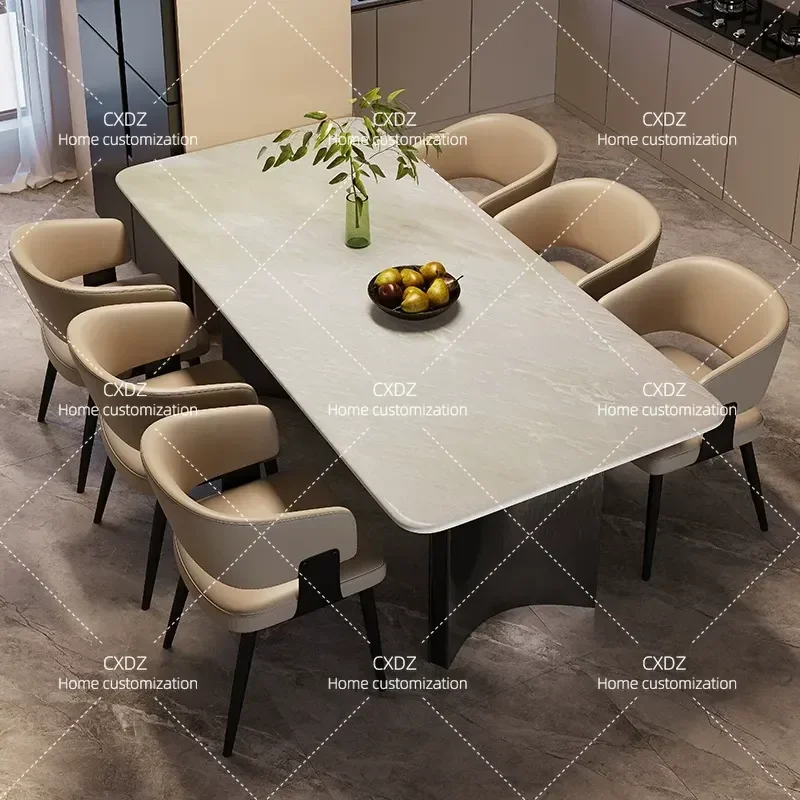 Natural marble luxury stone dining table Italian modern home light luxury high-end dining table and chair combination