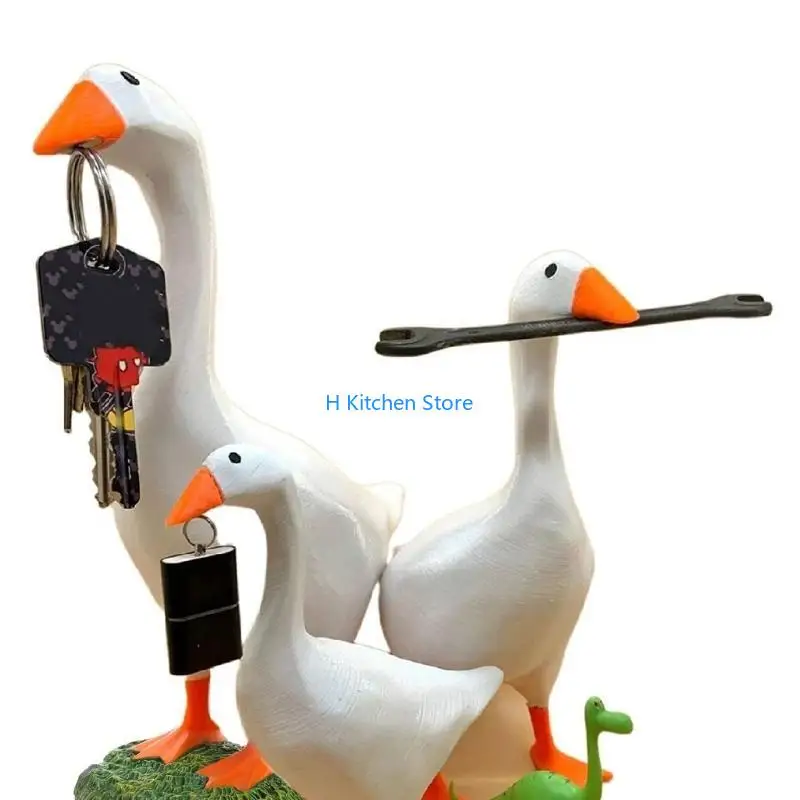 

16FC Key Holder Office Table Home Decorations Funny Duck Sculpture Housewarming Gift for Women Men