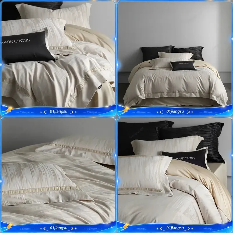 Svetanya 4 in 1 Jacquard Bedding Set Silk Cotton Bed Linens Sheet Pillowcase Duvet Cover Luxury Home Textile Bedroom Decor
