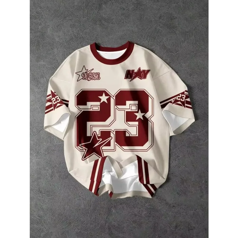 2026 Unisex Summer Minimalist Round Neck Short Sleeve Loose Casual Sports Y2k T-Shirt with Number 23 Print Jerseys Couple Clothe