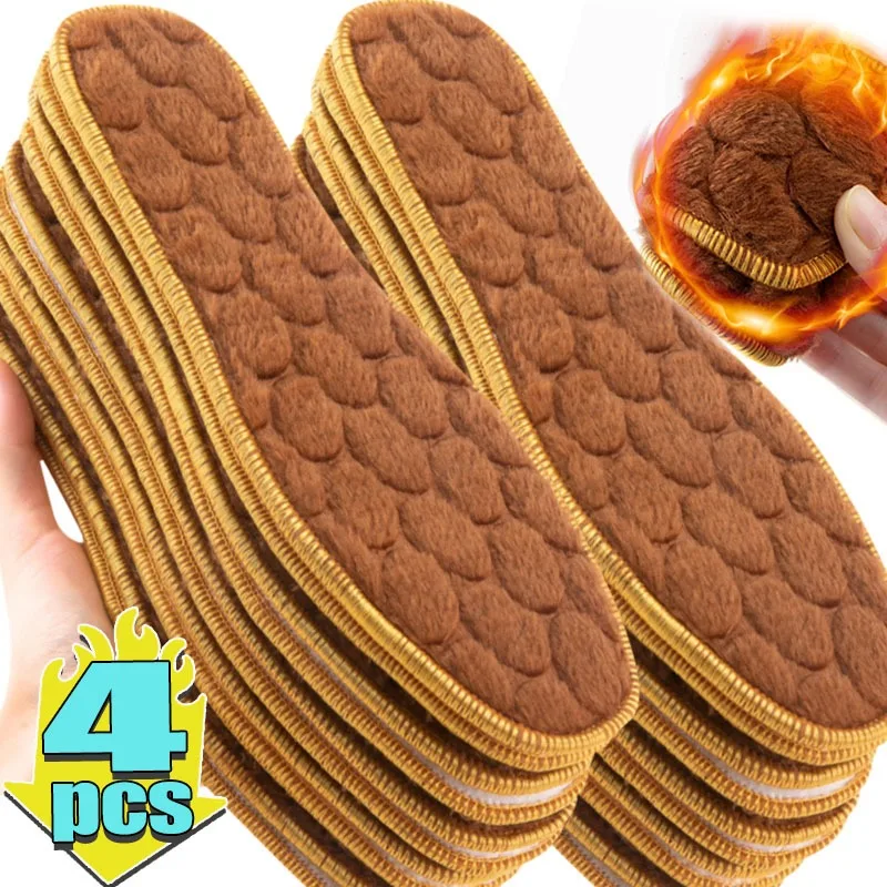 2/4pcs Winter Alpaca Wool Insoles Soft Plush Warm Foot Thermal Shoe Insole Women Men Breathable Snow Boots Shoes Heat Pads