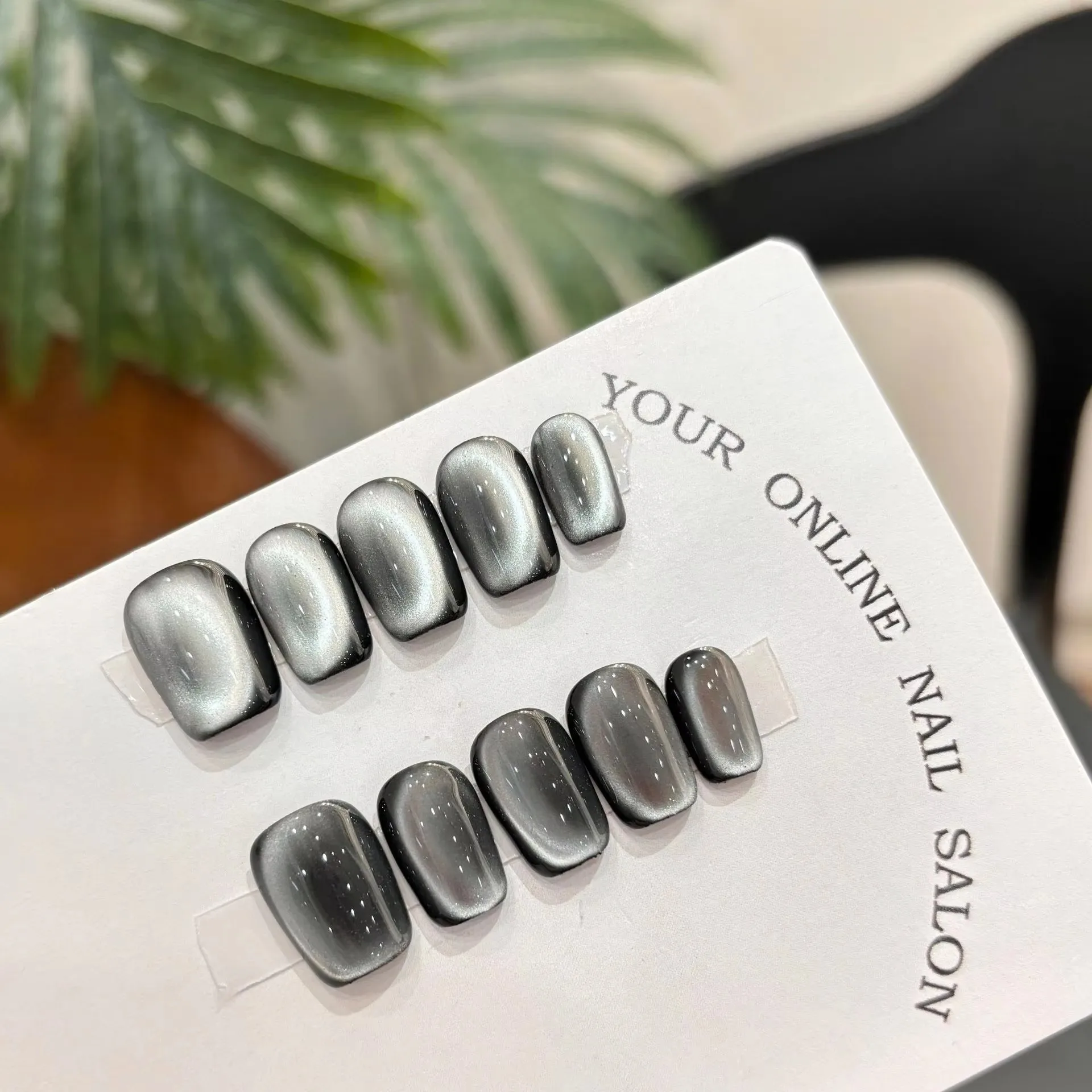 10Pcs Glitter Short Handmade Press on Nails Fake Nails Full Cover Cat Eye Square Head Artificial Manicure Wearable Nail Tips Art