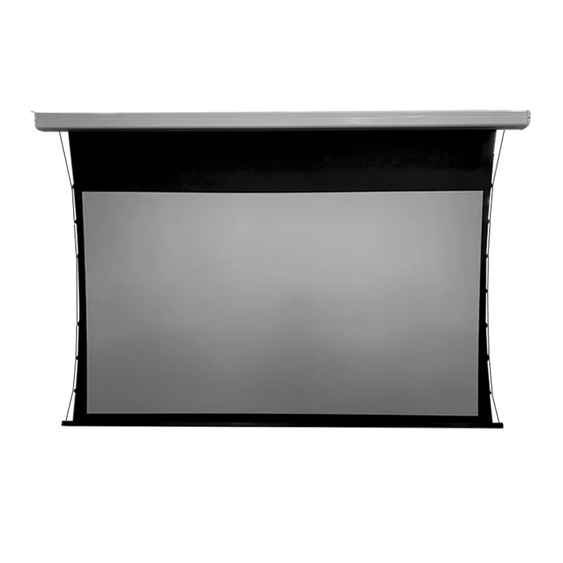 150 Inch 16:9 Motorized Tab Tension Projector Screen with Silver Nano Metal Perforated Acoustic