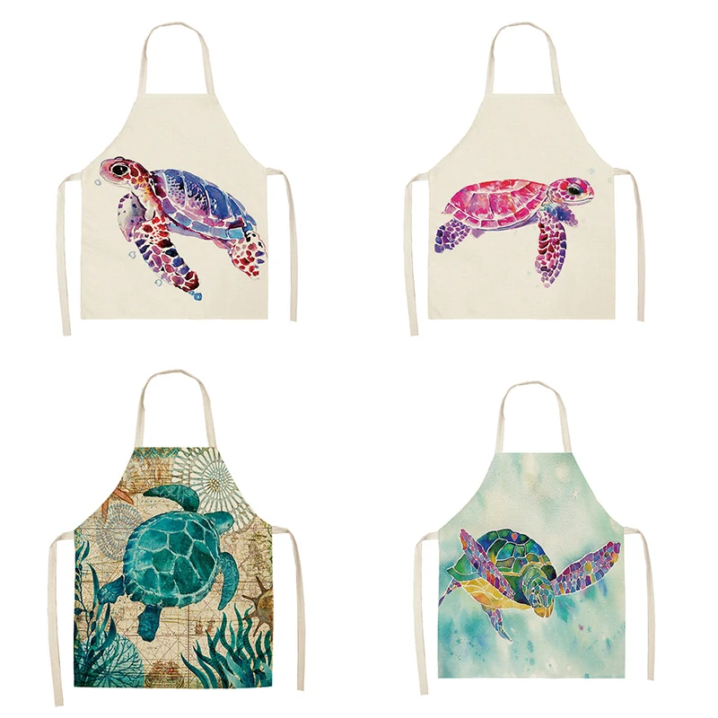 Kitchen Apron Turtle Ocean color pattern art apron Female male  Cooking Baking Chef Linen  bib Home cleaning