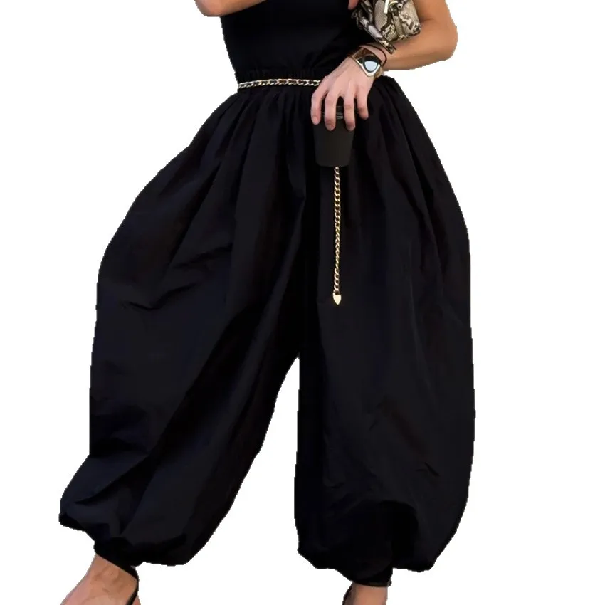 2025 outono e inverno novos pés amarrados calças de perna larga bloomers calças harlan femininas europa os estados unidos