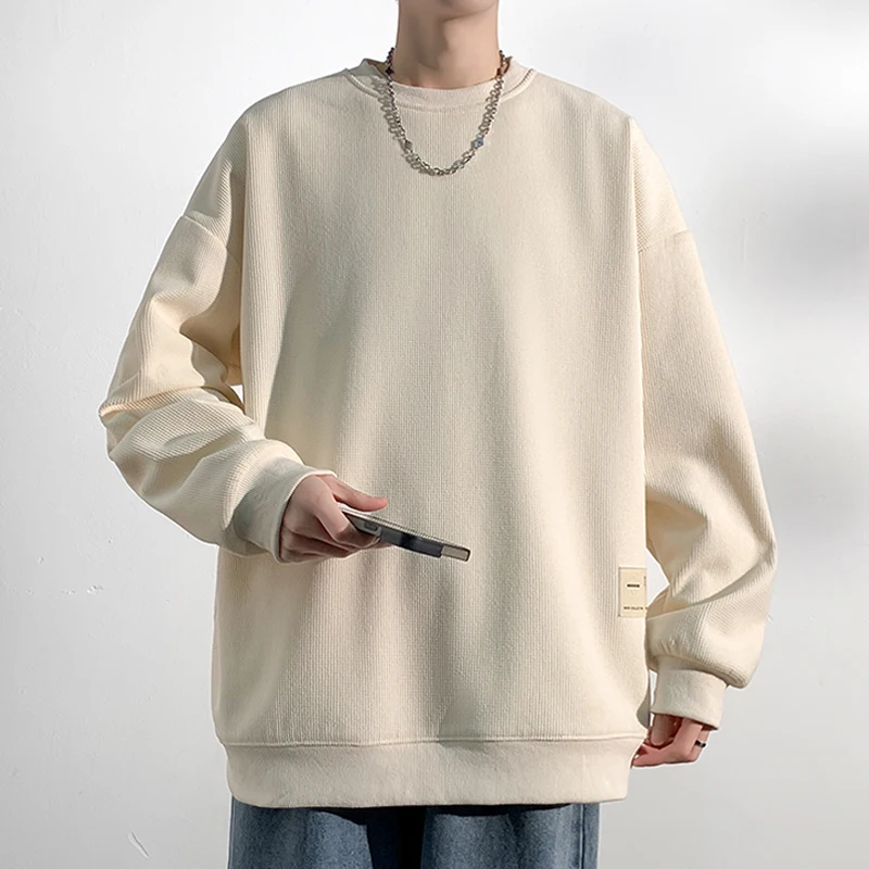 High Street Corduroy Men Sweatshirt Streetwear Oversized Korean Pullover Outwear