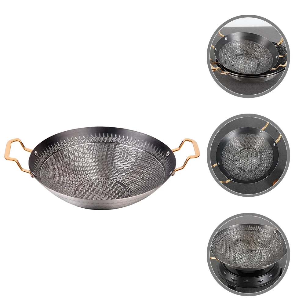 

Non Stick Pan 24cm Stainless Steel Restaurant Cookware Black Honeycomb Bottom Double Handle Kitchen Supply Easy Clean