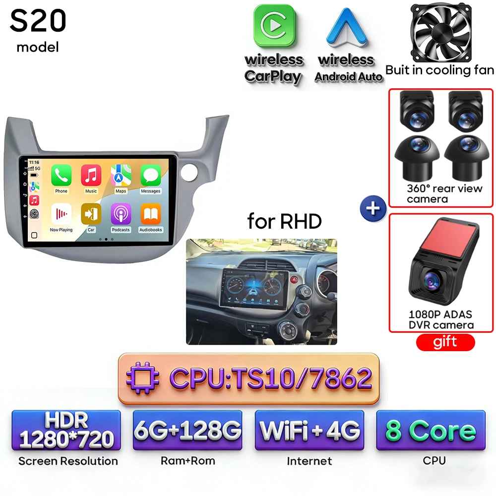 Android 16 For Honda Jazz 2 GG 2008 - 2014 Fit 2 GE GP GE 2007 - 2014 Car Radio Multimedia Video Player GPS Navigation CarPlay image 3
