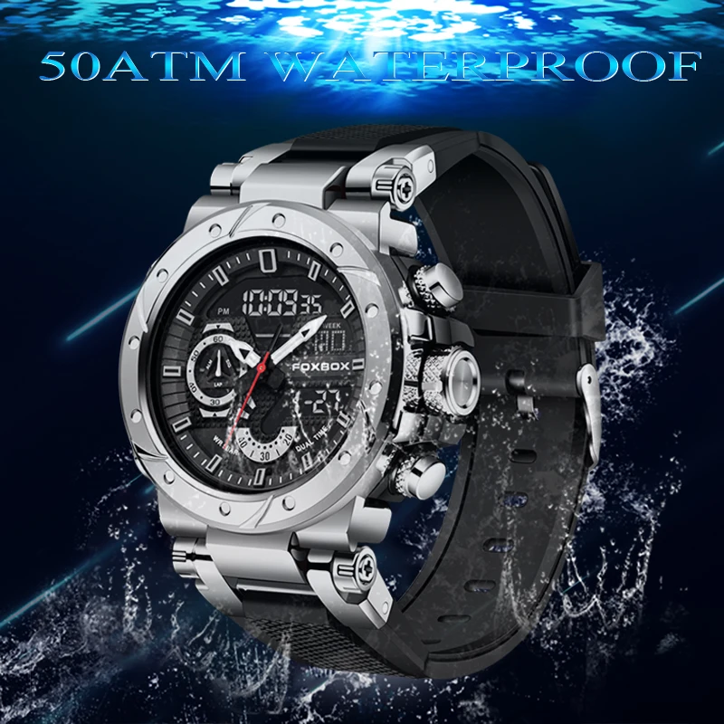 FOXBOX Top Brand Watches Luxury Men Quartz Waterproof Digital Wristwatch Fashion Military Mens Watch Luminous Clock Reloj Hombre