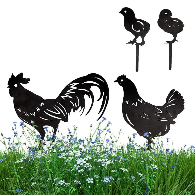 

Metal Yard Chicken Art Set Of 4 Rooster Hen Metal Art Decor Animal Silhouette Garden Stakes For Yard Park Walkway Patio Lawn