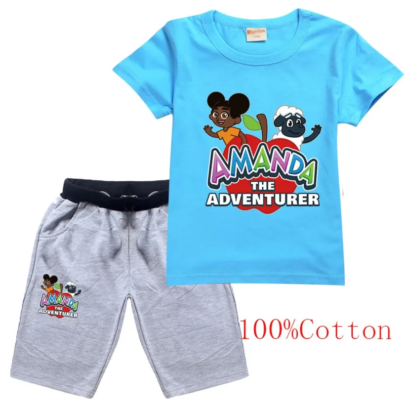 Kid Amandaing The Adventurer Set Boys Girls Short Sleeves Clothe Tee Suits Fashion Children Clothing Outfit 3D Print T-shirt Set