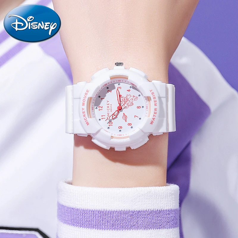 Disney Gift With Box Mickey Mouse Watch Space Colorful Flashing Lights Luminous Youth Student Quartz  Clock Relogio Masculino