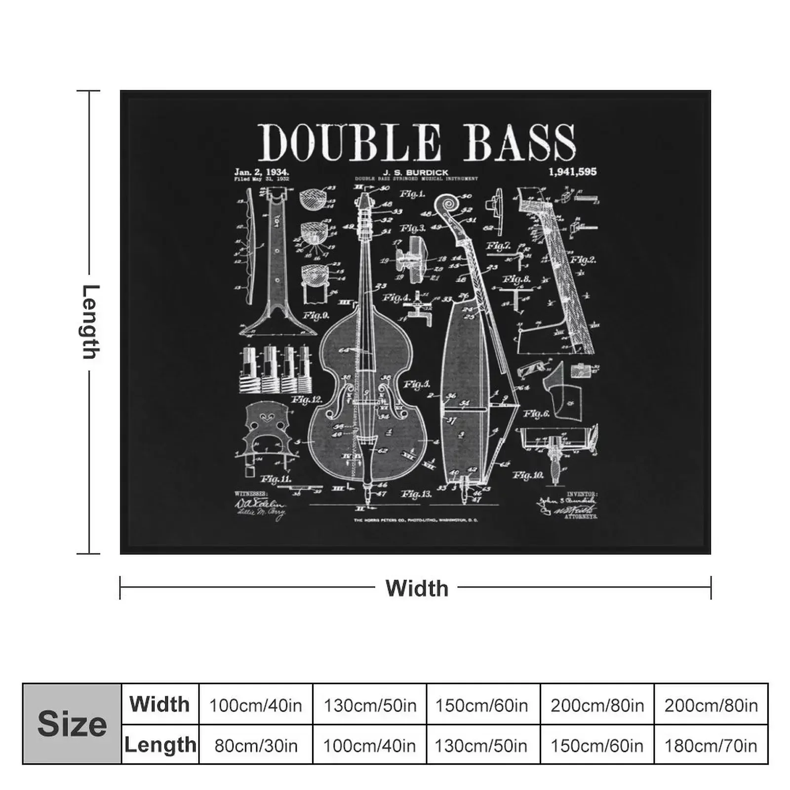 Double Bass Player Bassist Musical Instrument Vintage Patent Throw Blanket christmas gifts Warm Blankets