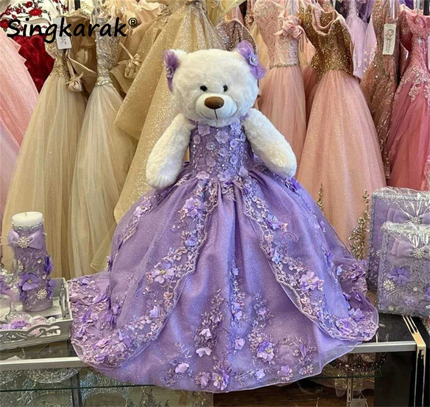 

Special Link For Purple Lavender Personalized Quinceanera Teddy Bear Dress Lace Flowers Appliques Crystals Ball Gown