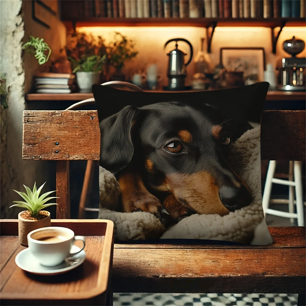 Dachshund Print Throw Pillow Cover 45x45cm Square Cushion Case with Zipper for Home Sofa, Living Room, Office Decor