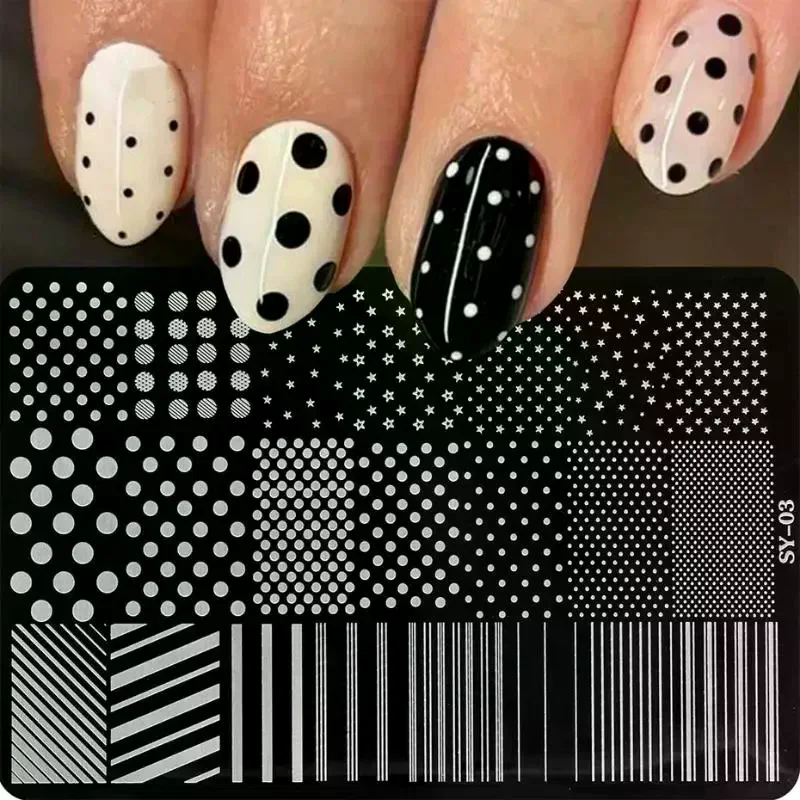 Durable Stainless Steel Nail Art Stamping Plate Dotting Strip Lines Pattern Print Template for DIY Manicure