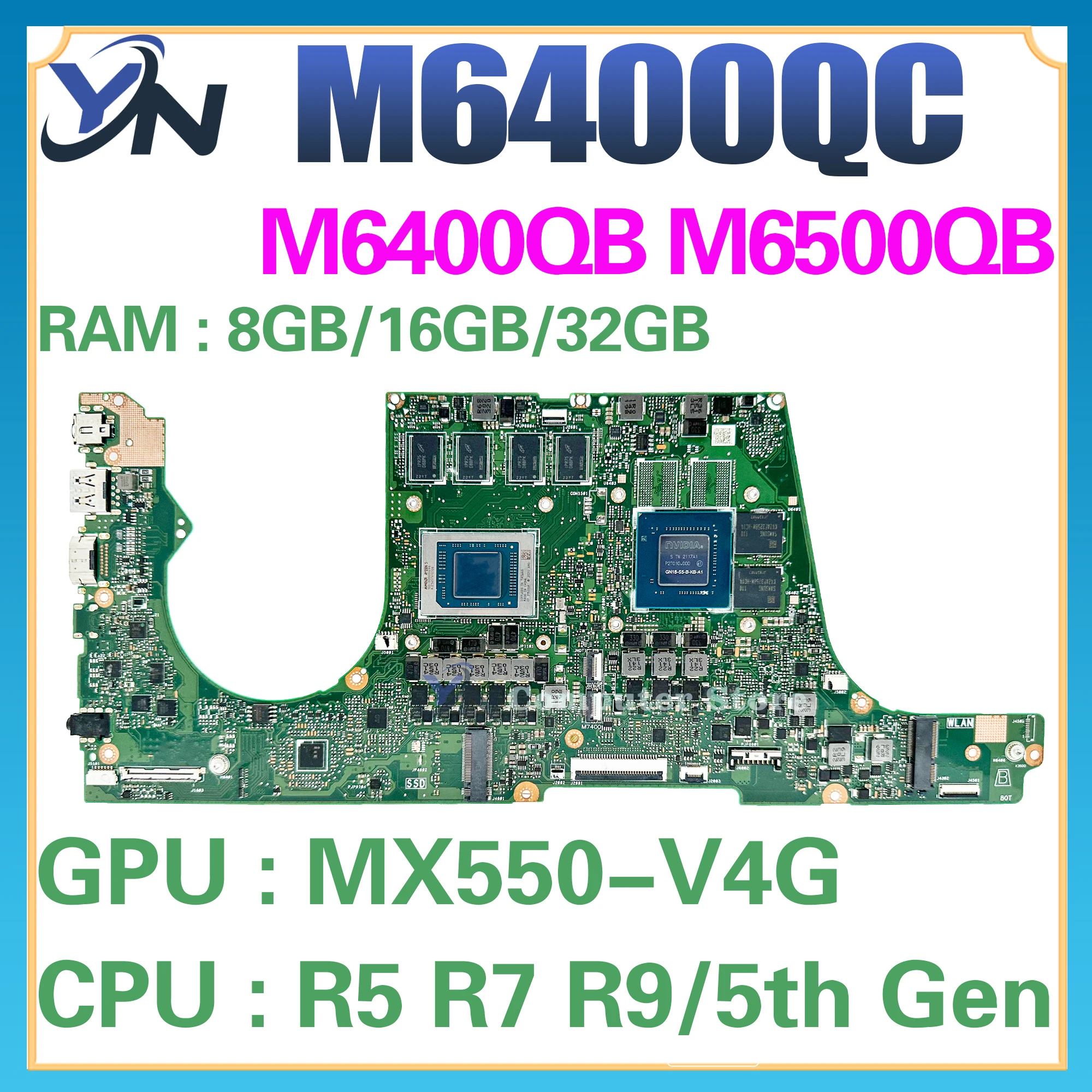 Imagem -02 - Placa-mãe para Laptop M6400qc M6500ih M6400qb M6400qe M6400qh M6500qc M6500qb M6500qe M6500qh M7400qcb M7600qcb M7400qeb M7600qeb