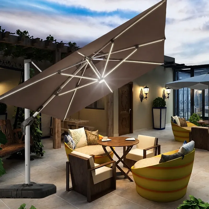 Outdoor Solar LED Light Bar Parasol Garden Umbrella Large Commercial Roman Style for Villa Patio Yard Shade